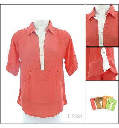 Atasan Cewek Berkerah Lengan Pendek Raspberry