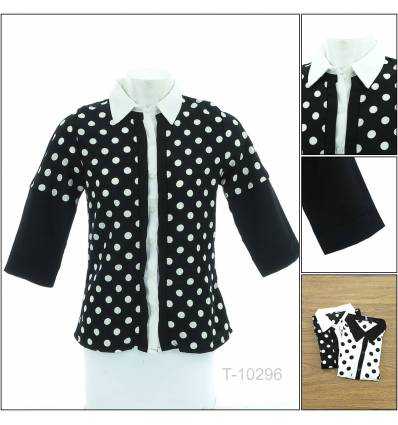 Kemeja Cewek Motif Polkadot Lengan 3/4 Kukky Top