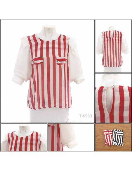 Atasan Cewek Motif Garis Lengan 3/4 M.WA Korea