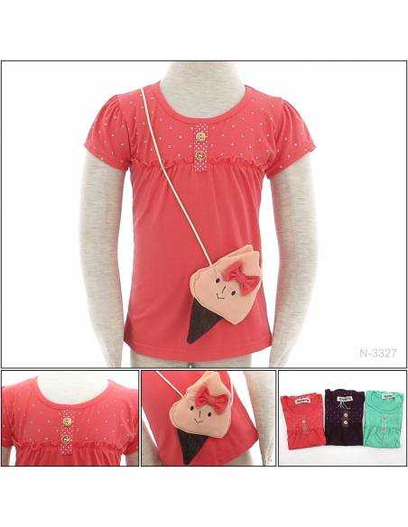 Kaos Oblong Anak Cewek Lengan Pendek Size 1-3 Geenee