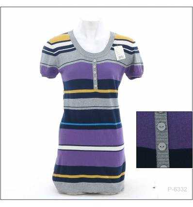 Kaos Cewek Bergaris Lengan Pendek Resf