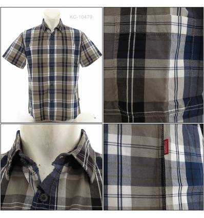 Kemeja Cowok Lengan Pendek Biru Kotak-Kotak Gabrielle S-XL