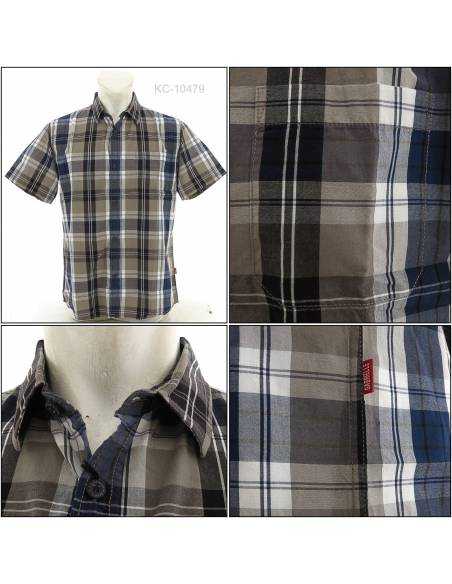 Kemeja Cowok Lengan Pendek Biru Kotak-Kotak Gabrielle S-XL