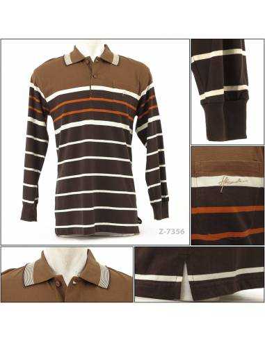 Kaos Kerah Cowok Garis Lengan Panjang Hassenda S-L