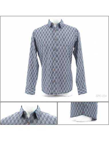 Kemeja Cowok Casual Lengan Panjang Reguler Emba...