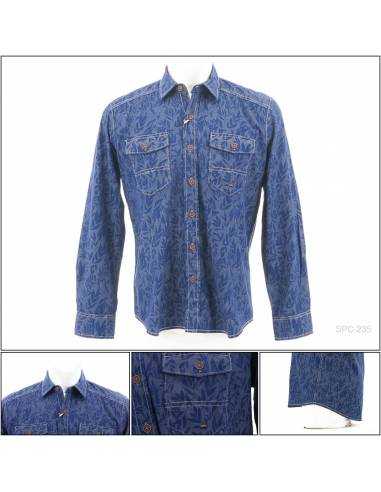 Kemeja Cowok Casual Lengan Panjang Reguler Emba...