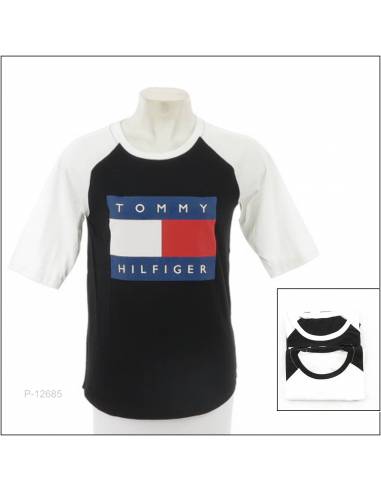 Kaos Oblong Cewek Reglan Lengan Pendek 3/4 Tommy