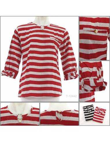 Atasan Blus Cewek Lengan 3/4 Salur Mikka All Size