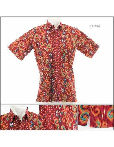 Kemeja Batik Cowok Regular Lengan Pendek Merah...