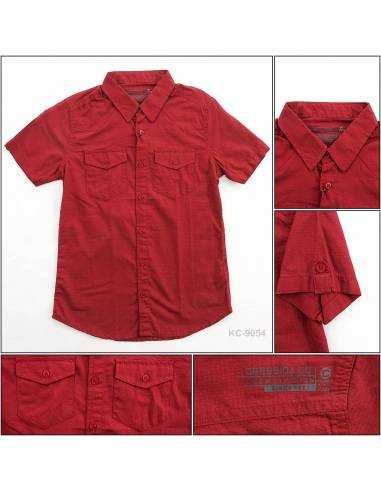 Kemeja Cowok Slim Fit Lengan Pendek Merah...