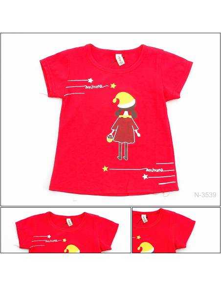 T-shirt/Atasan Anak Cewek Merah Lengan Pendek M-2XL