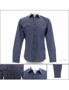 Kemeja Formal Cowok Slim Fit Lengan Panjang Biru Tua...