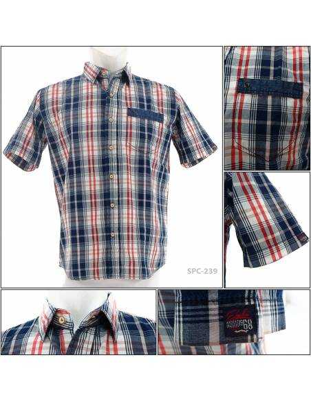 Kemeja Cowok Casual Lengan Pendek Slim Fit Emba M-L