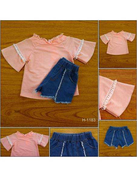 Setelan Anak Cewek Lengan Pendek/Children Clothes Merah Muda Minchun 10-12