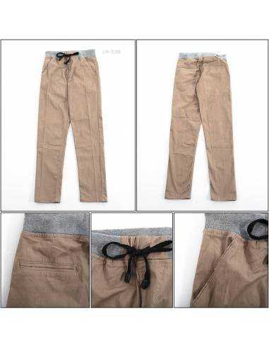 Celana Panjang Katun Slim Fit Cowok Rib Color...