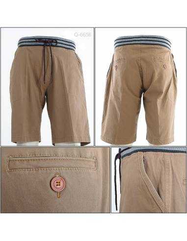 Celana Pendek Cowok Rib Kolor Coklat Muda Fenda...