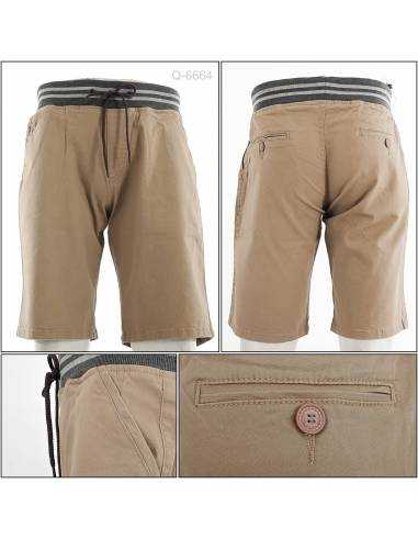 Celana Pendek Cowok Rib Kolor Coklat Muda Fenda...