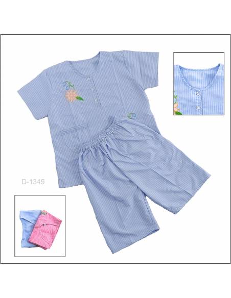 Setelan/One Set Baju Tidur/Night Gown Cewek Lengan Pendek Motif SalurOmuda All Size