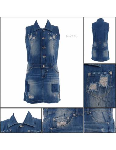 Dress Jeans Cewek Tanpa Lengan Penza M-Xl