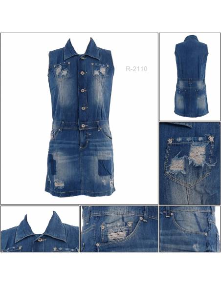 Dress Jeans Cewek Tanpa Lengan Penza M-Xl