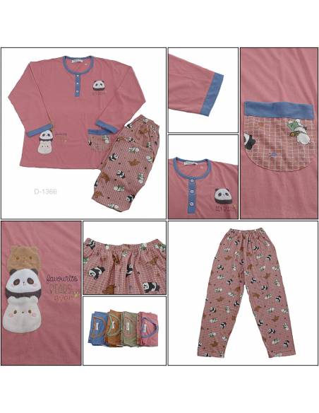 Setelan/One Set Baju Tidur/Night Gown Cewek Lengan Panjang Anne Claire All Size