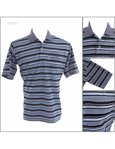 Kaos Kerah Cowok Garis Lengan Pendek Green...