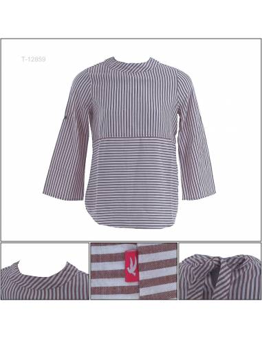 Atasan Blus Cewek Salur Lengan Panjang Cardinal...