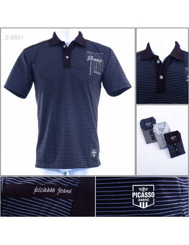 Kaos Kerah Cowok Salur Lengan Pendek Picasso M-L