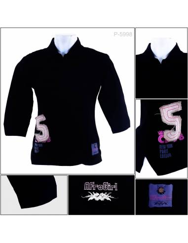 Kaos Kerah Cewek Lengan Pendek 7/8 Afro L