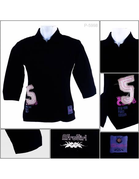 Kaos Kerah Cewek Lengan Pendek 7/8 Afro L