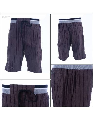 Celana Pendek Katun Cowok Salur Rib Kolor...