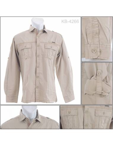 Kemeja Cowok Lengan Panjang Cream Redish...