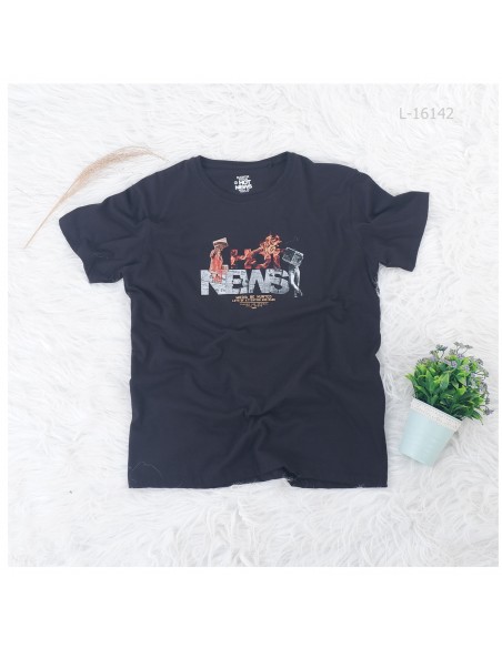 Kaos Oblong Cowok Lengan Pendek Reguler Damor Hitam M-L