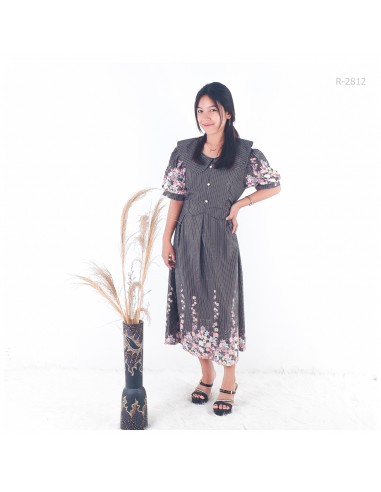 Dres Motif Garis/Bunga Lengan pendek Lufago All...