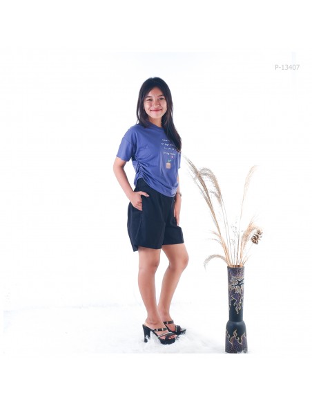 Atasan Kaos Crop Cewek Kerut Kanan Kiri BL Option All Size