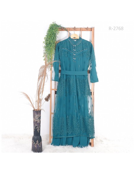 Gamis Outer Brokat Kancing Depan GB Fashion XL