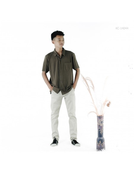 Kemeja Cowok Lengan Pendek TopTen Warna Army M-XL