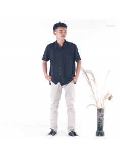 Kemeja Cowok Lengan Pendek Polos Warna Hitam TopTen M-XL