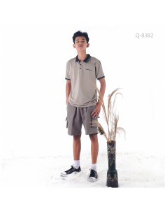 Celana pendek cowok kolor model cargo hijau sage M-XL